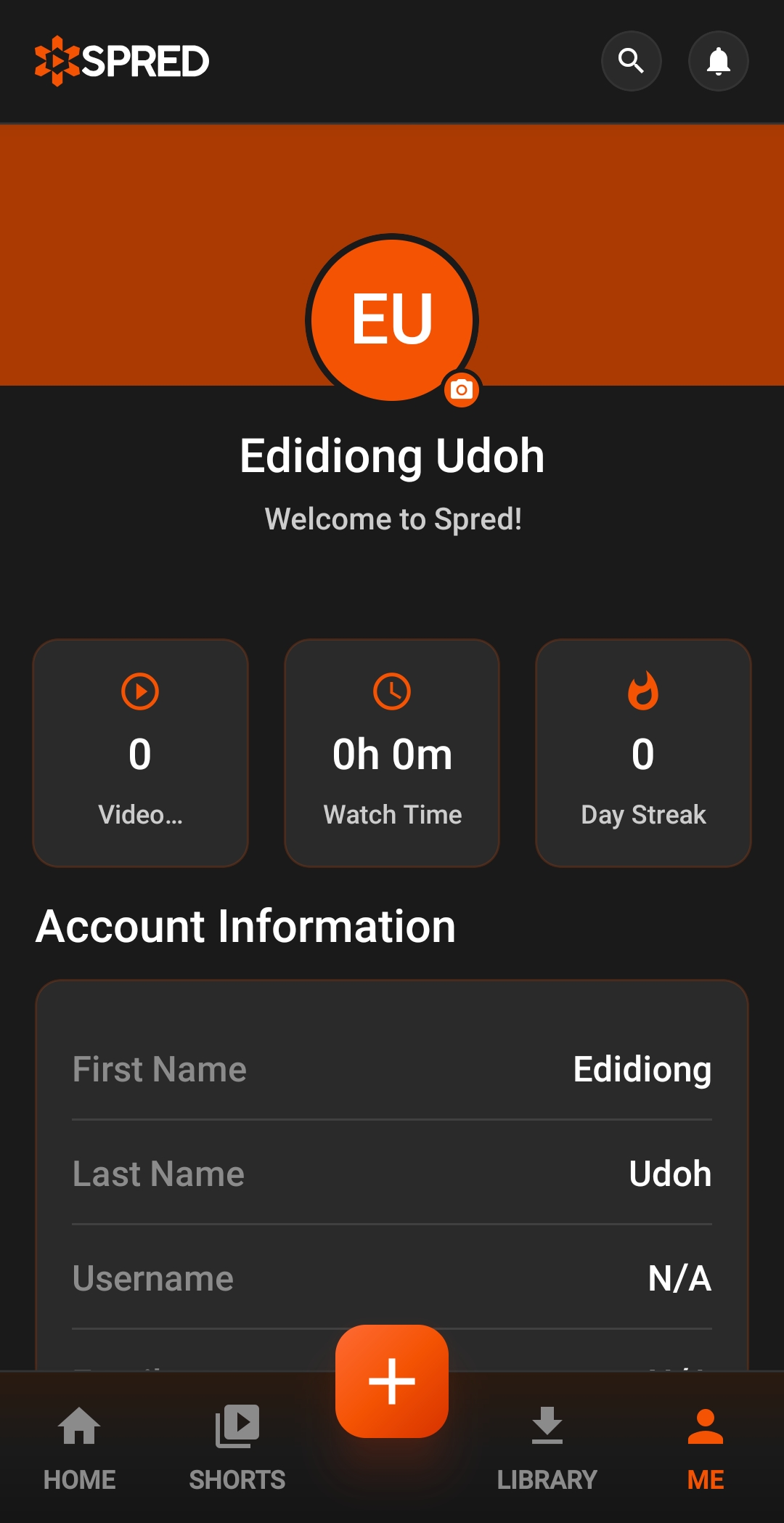 SPRED user profile screen